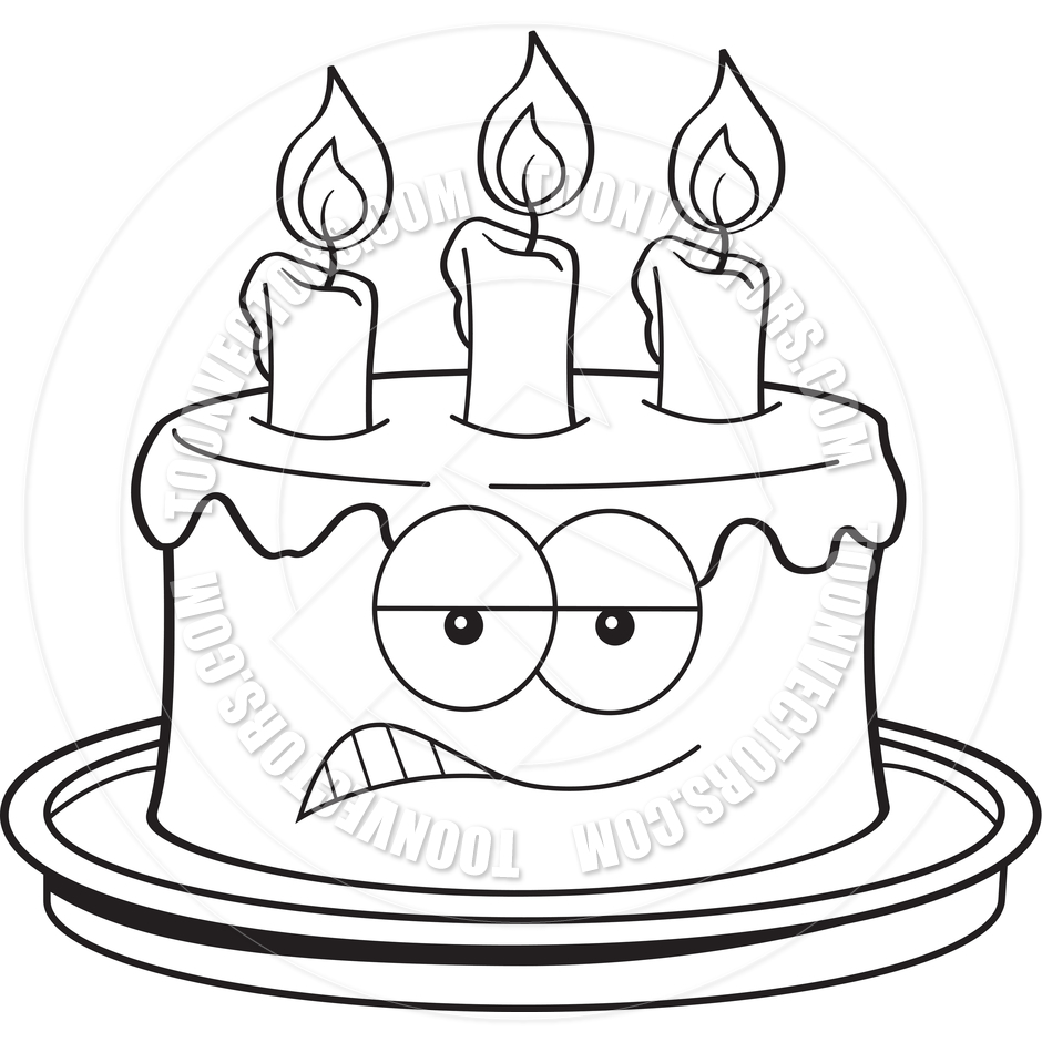 Clip Art Black And White Cartoon Angry Birthday Cake Black And White