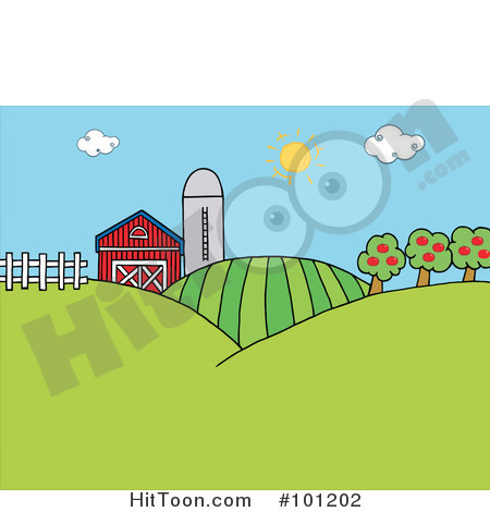 Royalty Free  Rf  Clipart Illustration Of The Sun Above A Silo Barn
