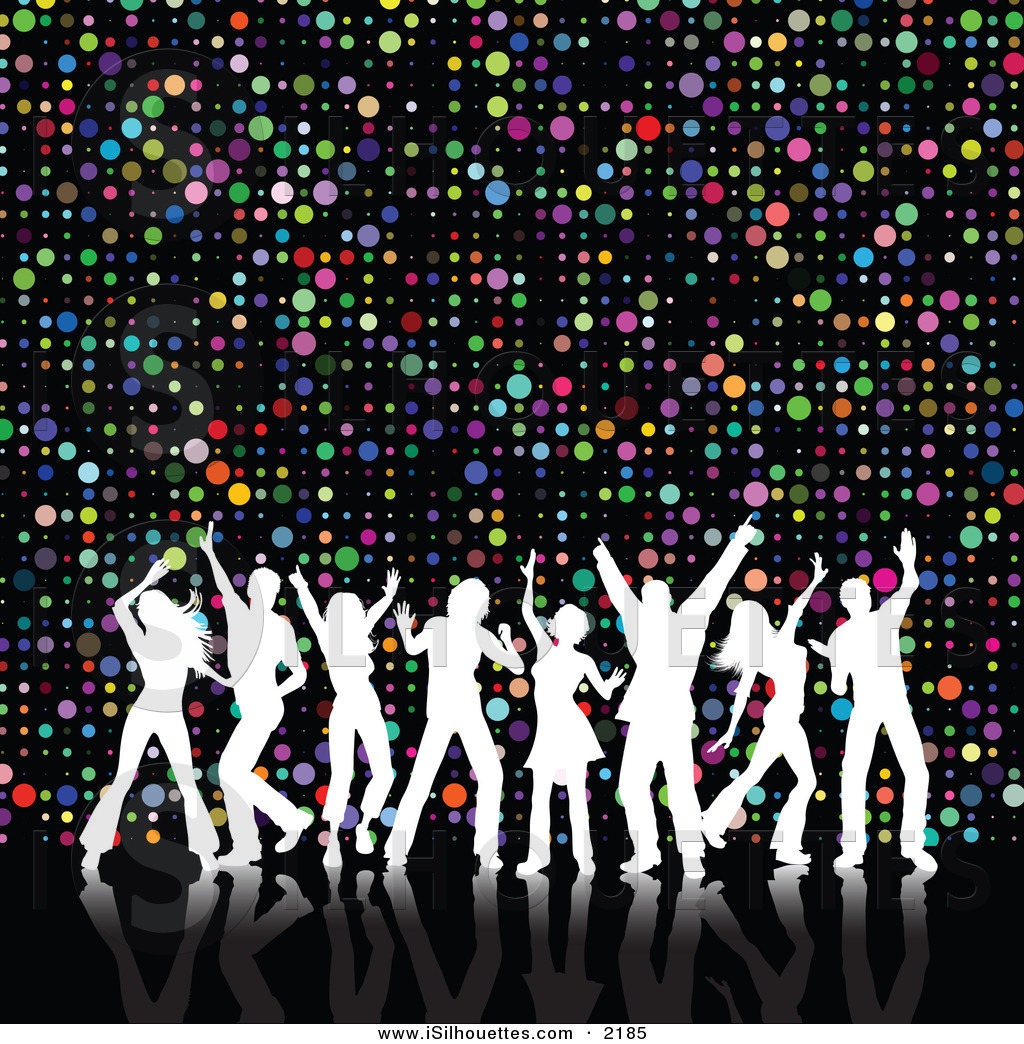 Silhouette Clipart Of A Group Of 8 White Silhouetted Dancers With