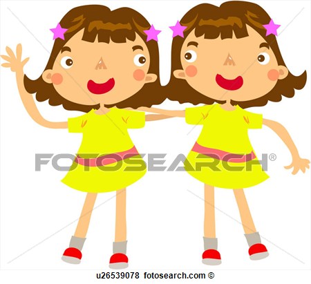 Sister Hairpin Putting Arms Twins Girl U26539078   Search Clipart