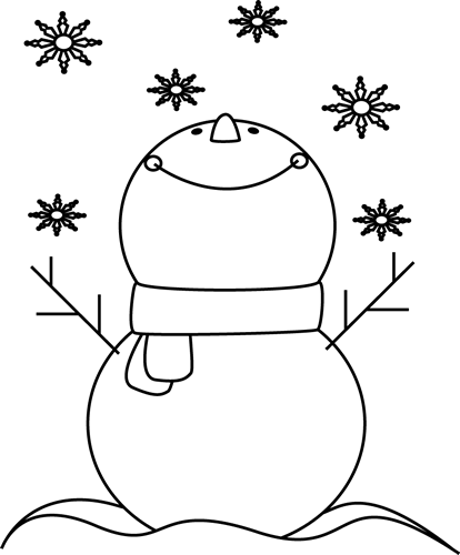 Black And White Snowman Catching Snowflakes Clip Art   Black And White