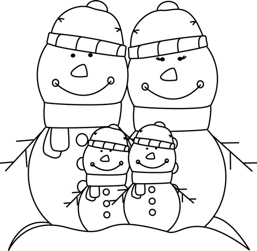 Black And White Snowman Family Clip Art   Black And White Snowman