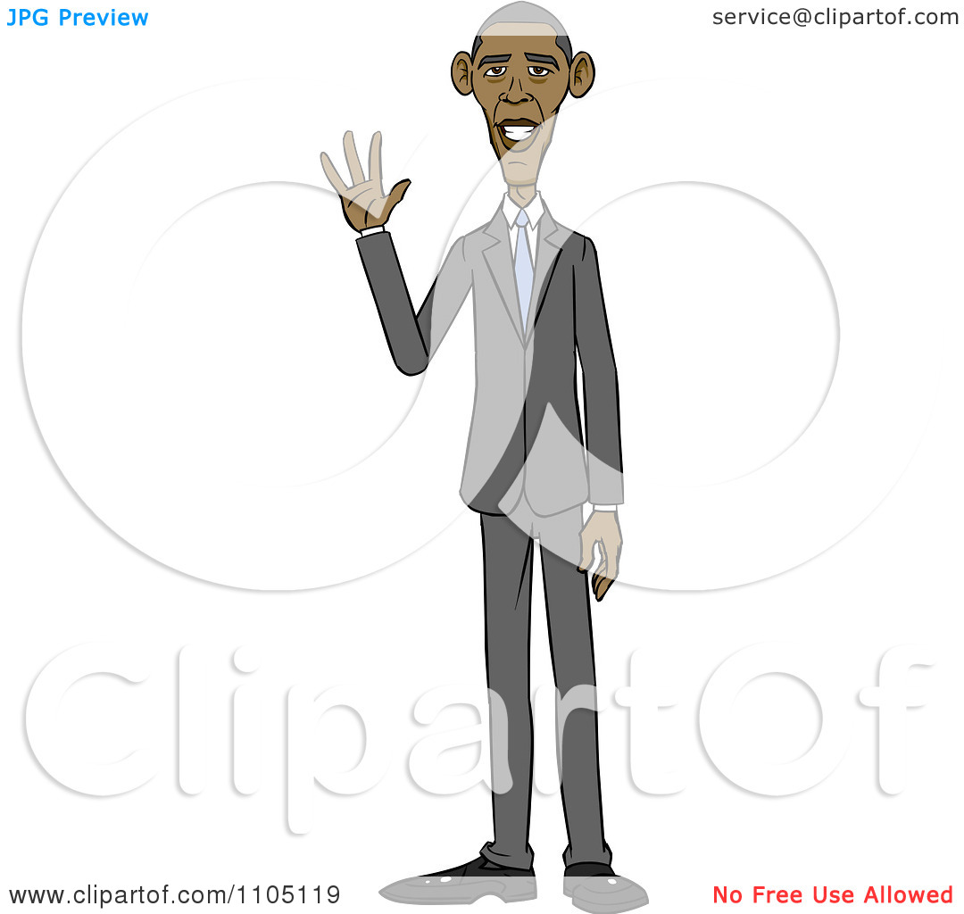 Clipart Caricature Of Barack Obama Standing And Waving   Royalty Free