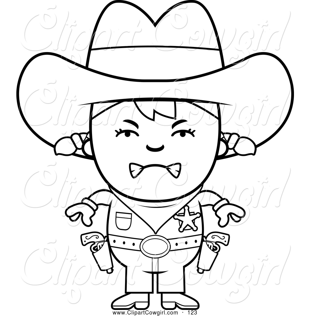 Clipart Of A Coloring Page Of A Black And White Mad Sheriff