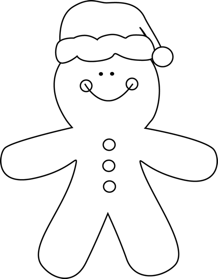 Black And White Gingerbread Santa Clip Art   Large Black And White