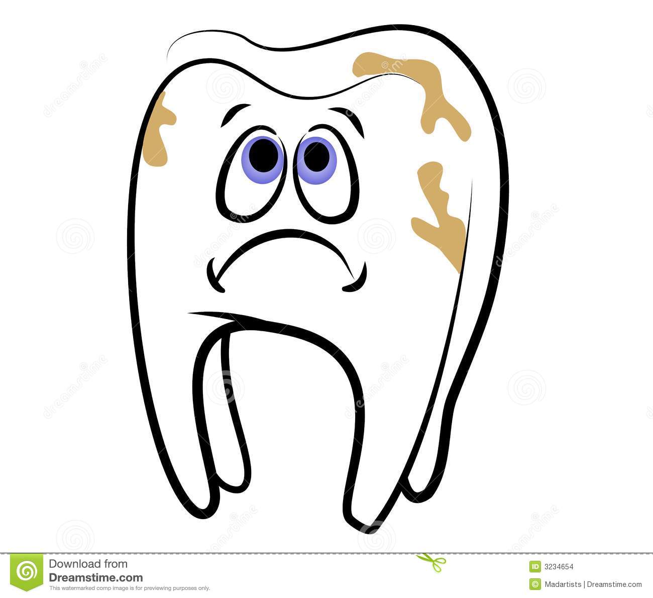 Clip Art Illustration Of A Cartoonish Looking White Tooth With A Sad