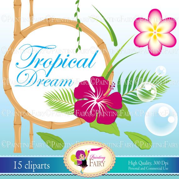 Digital Clipart Tropical Dream Cute Magnolia Hibiscus Flowers Paradise