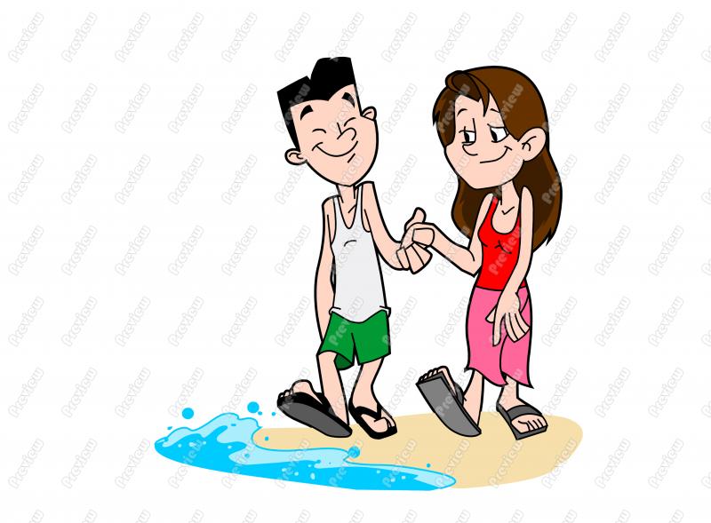 Beach Couple Holding Hands Character Clip Art   Royalty Free Clipart