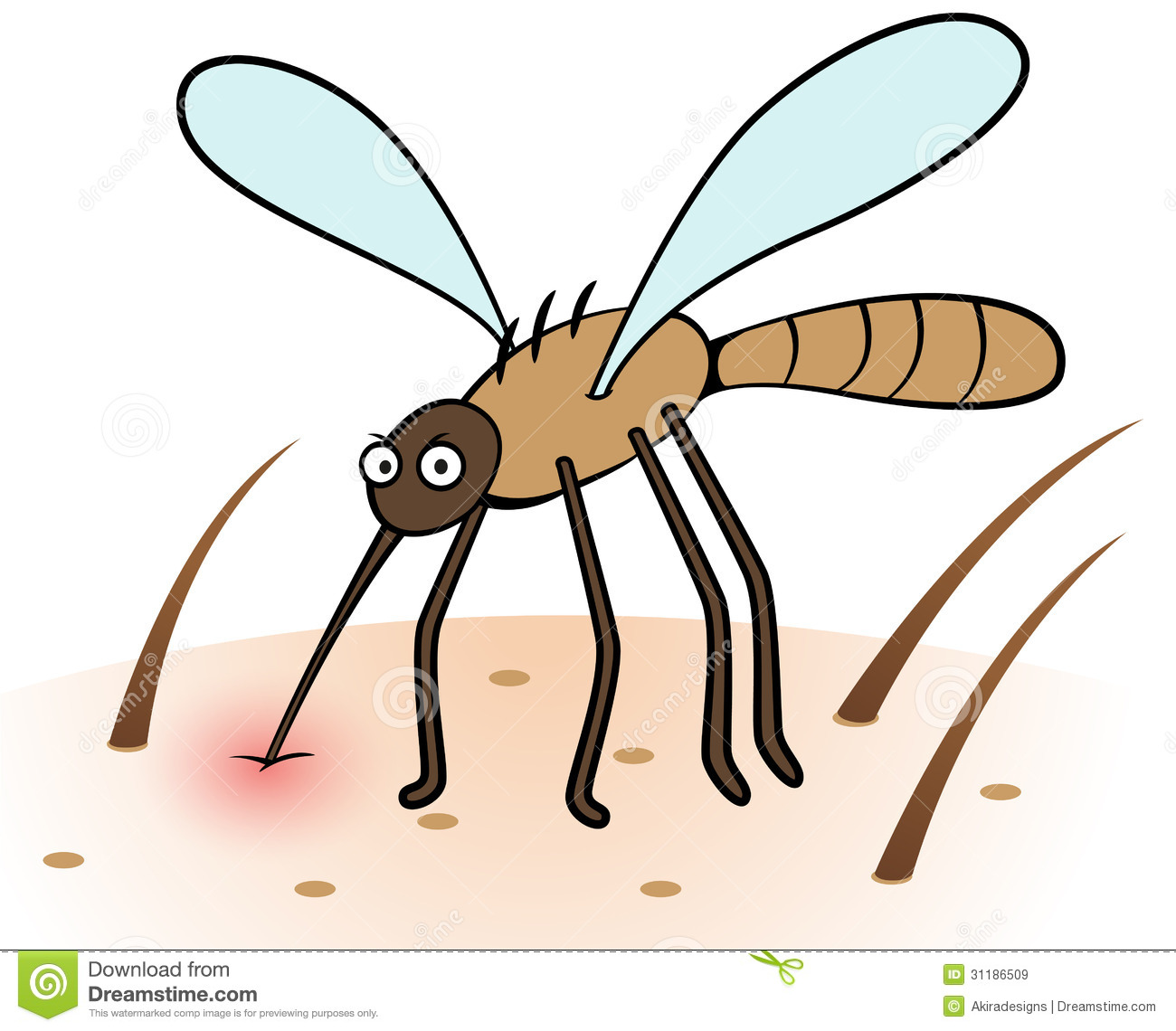 Cartoon Vector Illustration Of Mosquito Bite And Sucking Blood From