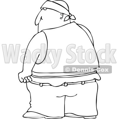 Clipart Of A Black And White Rear View Of A Gang Banger In Low Pants