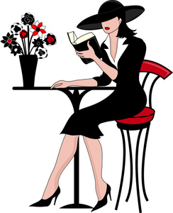 France Clipart Image  Beautiful And Elegant Woman Reading A Book At An