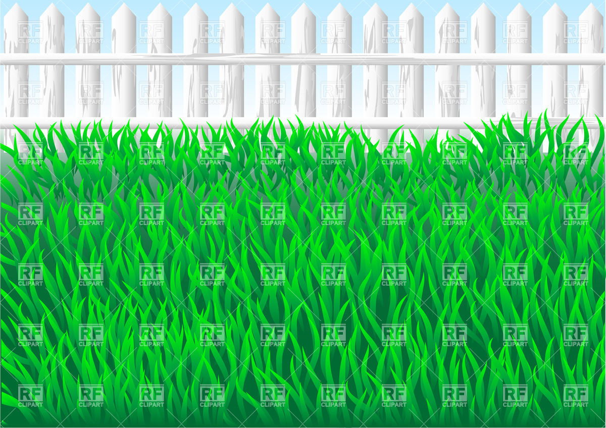 Garden Grass And White Fence Download Royalty Free Vector Clipart