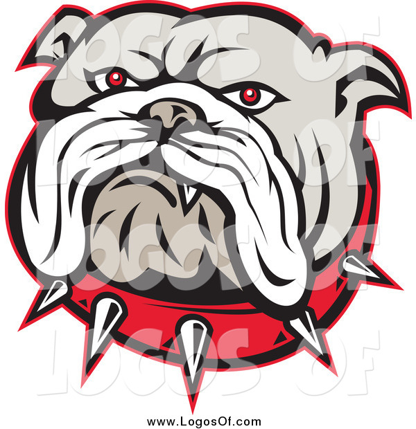 Vector Clipart Of An Angry Red Eyed Bulldog Face And Spiked Collar