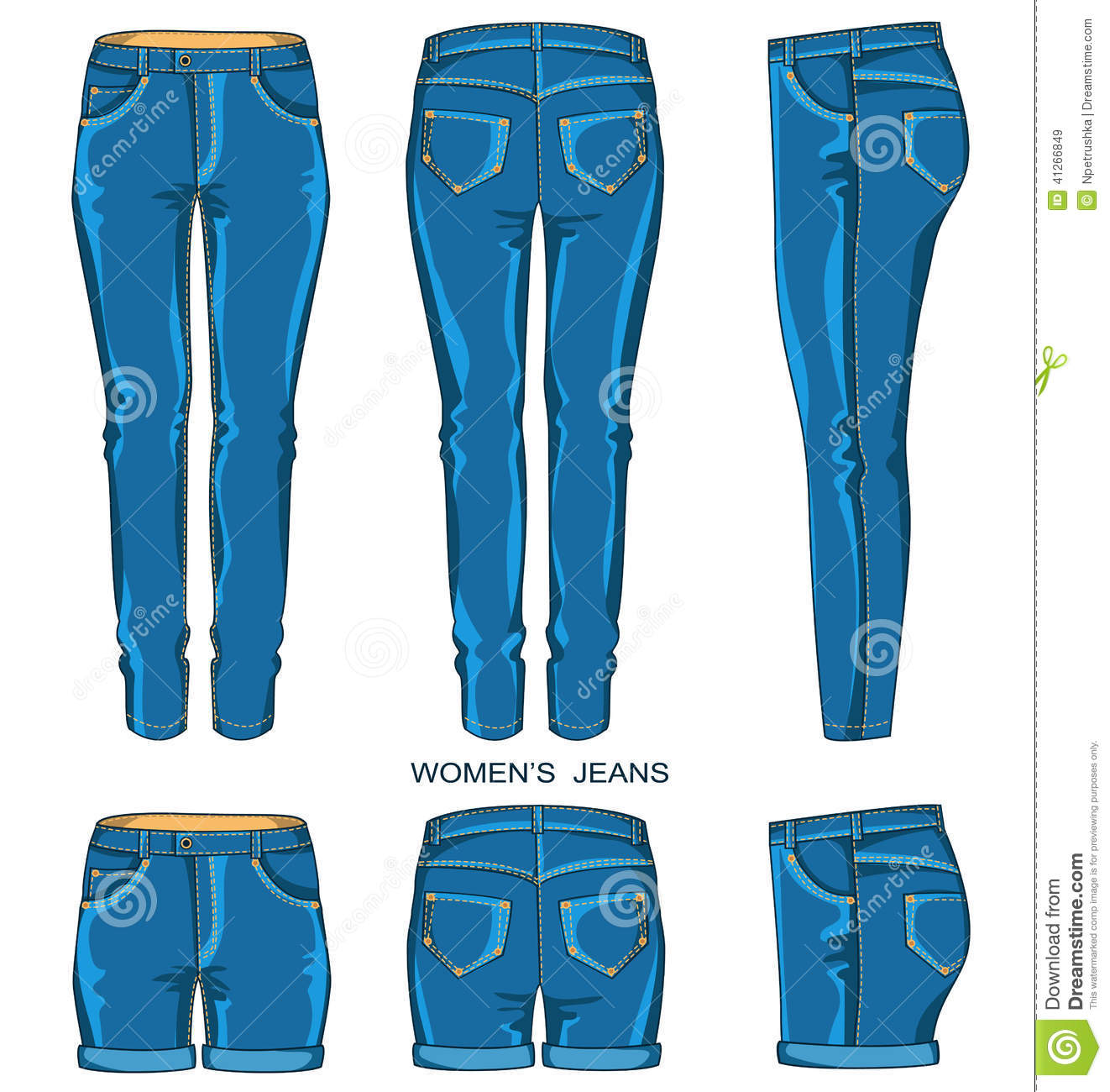Women Jeans Pants And Shorts Isolated For Design Vector Fashion