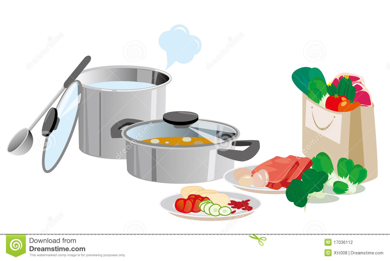 Stock Photography Kitchen Pots And Pans And Food