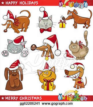 Vector Art   Cartoon Set Of Christmas Cats And Dogs  Clipart Drawing