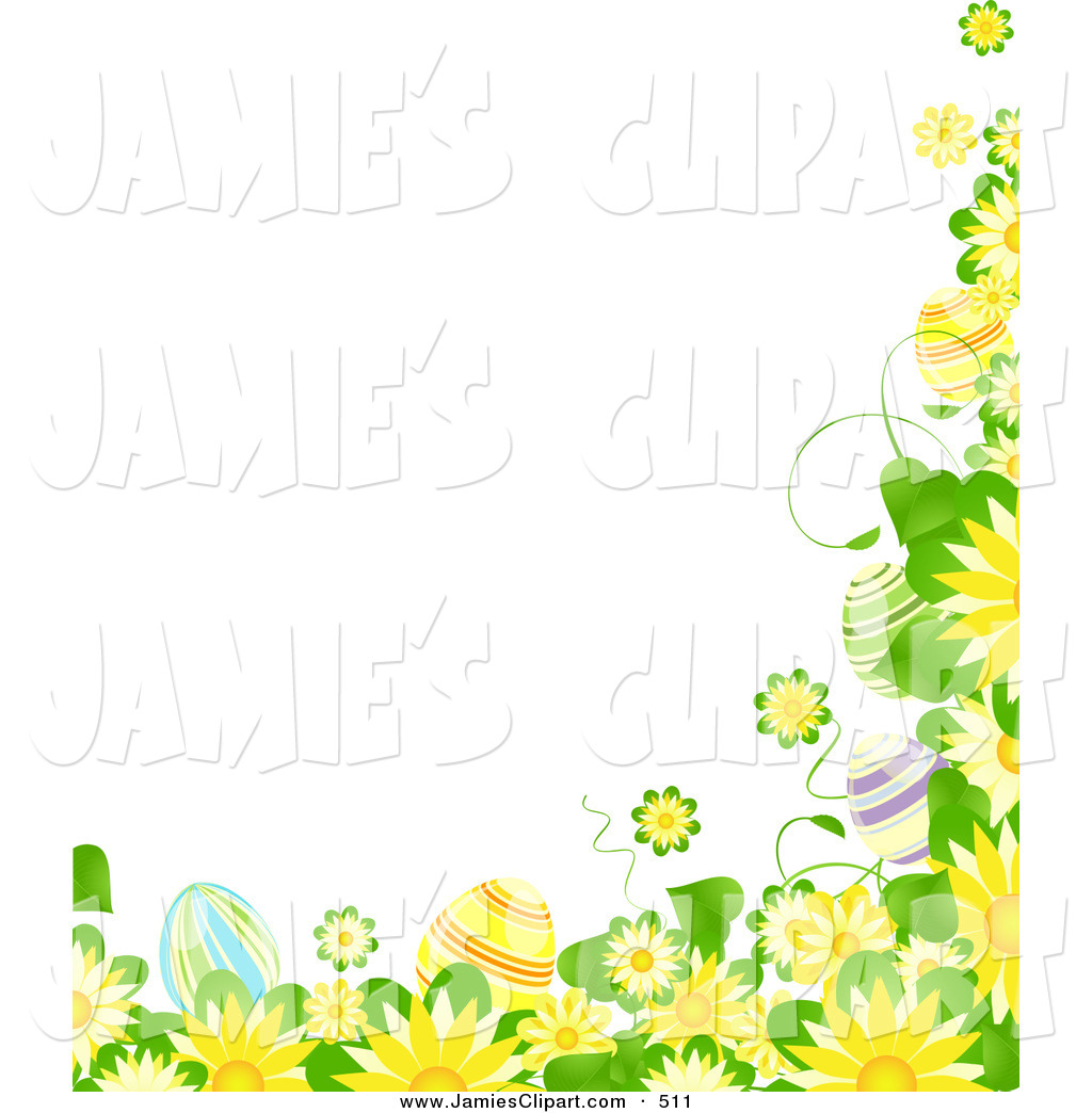 Clip Art Of A Border Of Blooming Yellow Flowers Green Leaves And