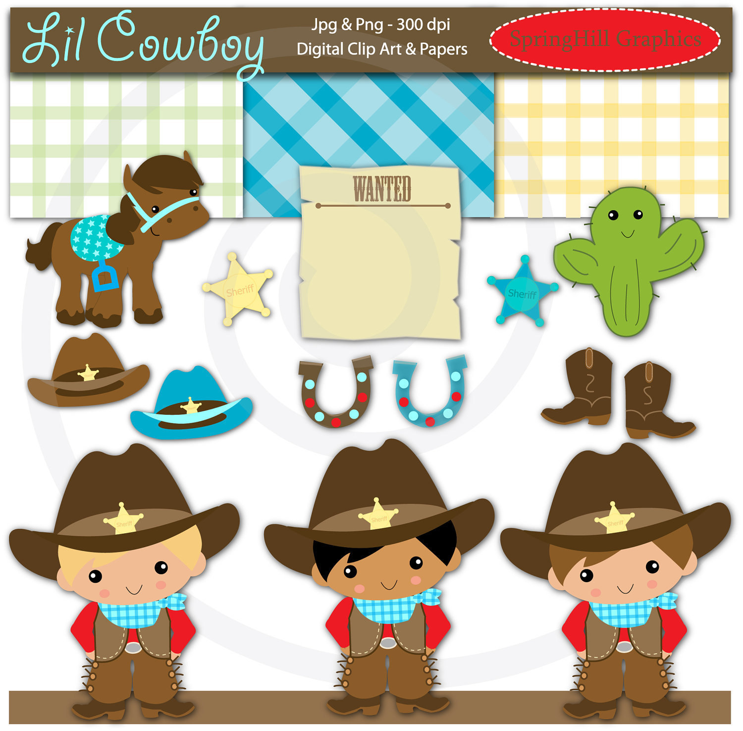 Country Western Wedding Clipart Instant Download Lil Cowboy