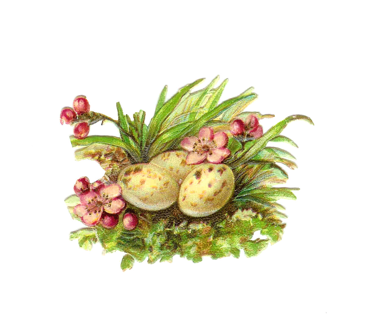 Easter Clip Art  Vintage Victorian Die Cut Of Eggs With Pink Flowers