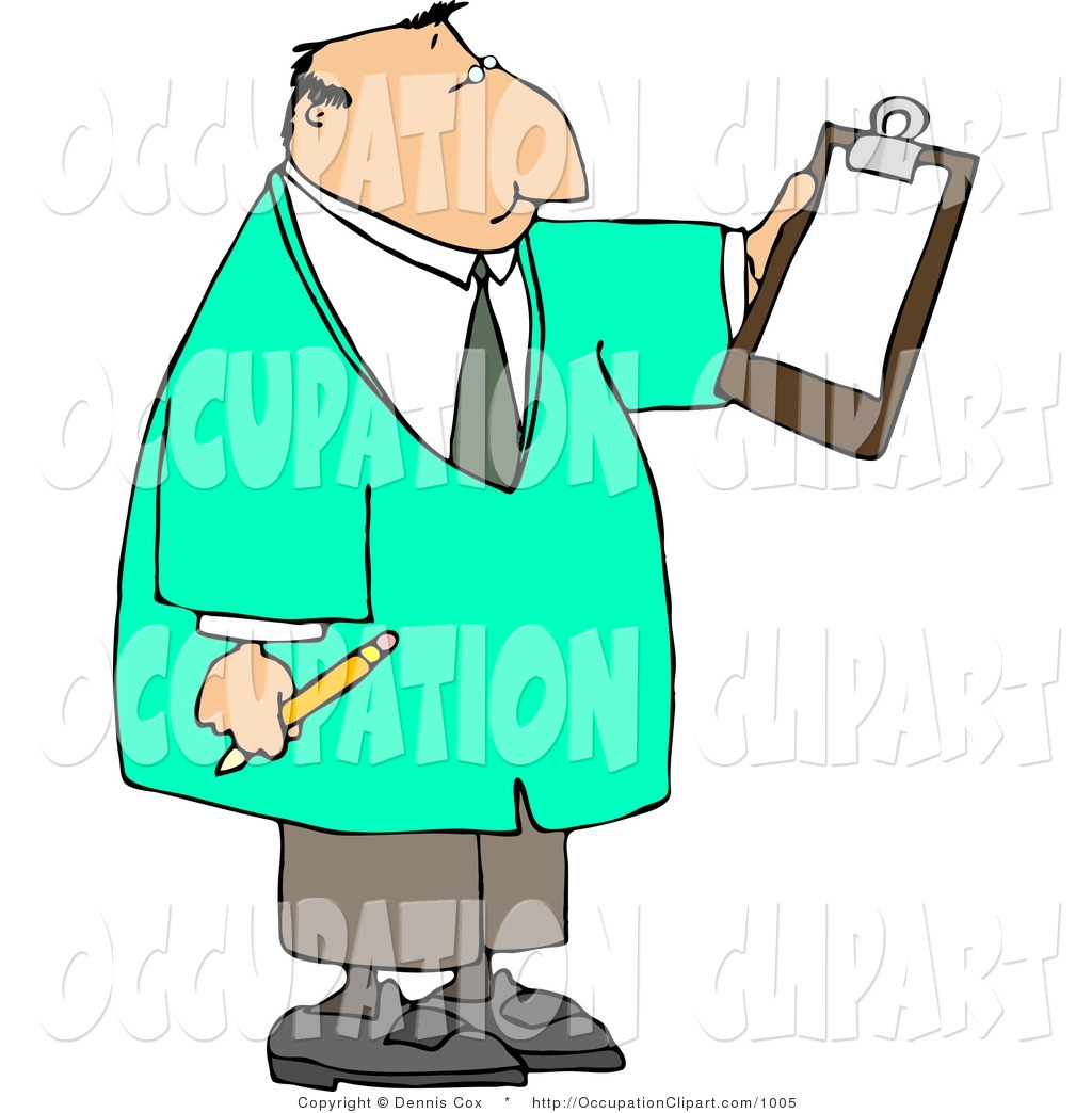 Male Doctor Reading Checklist On Clipboard And Holding A Pencil In His