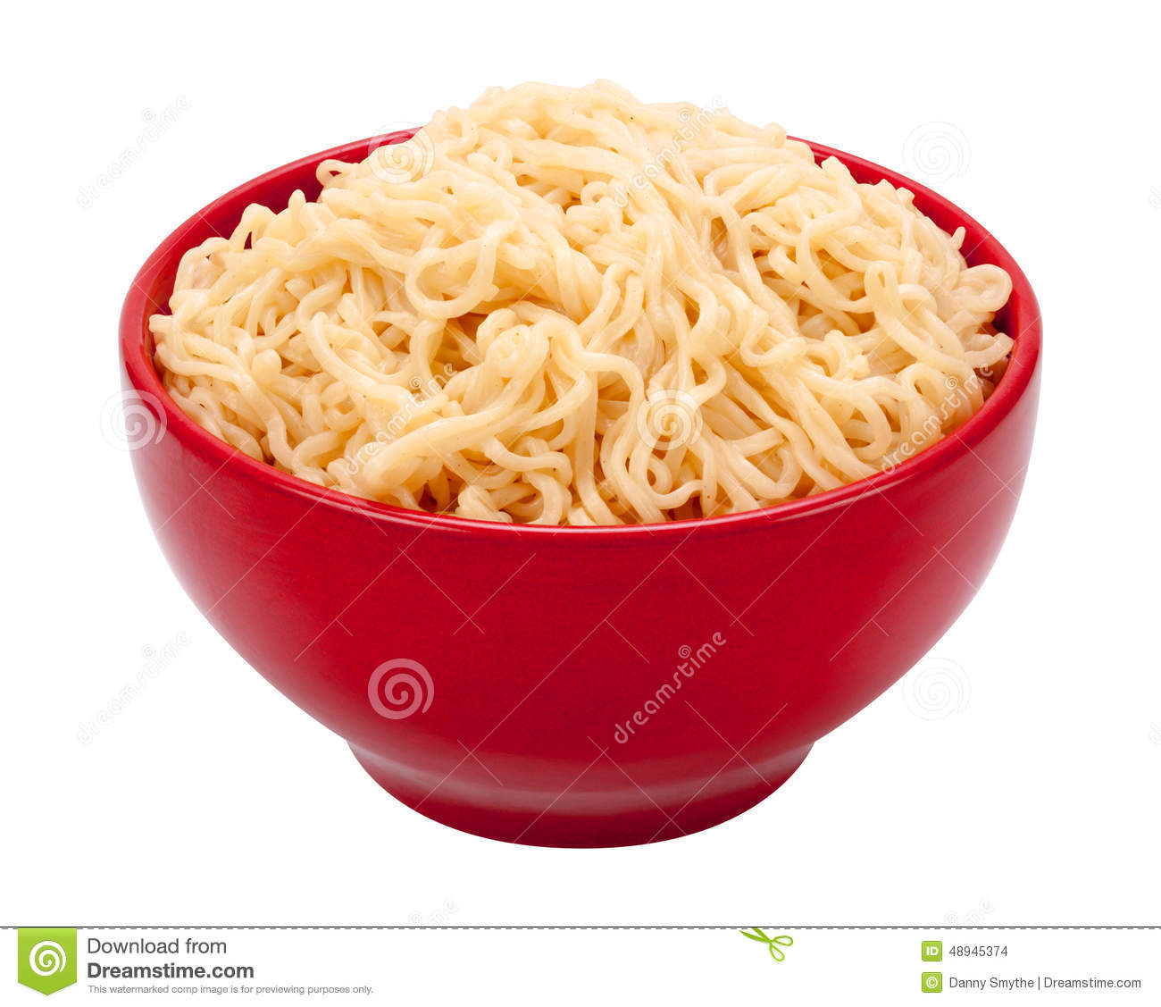 Ramen Noodles In A Red Bowl  Isolated On White With A Clipping Path