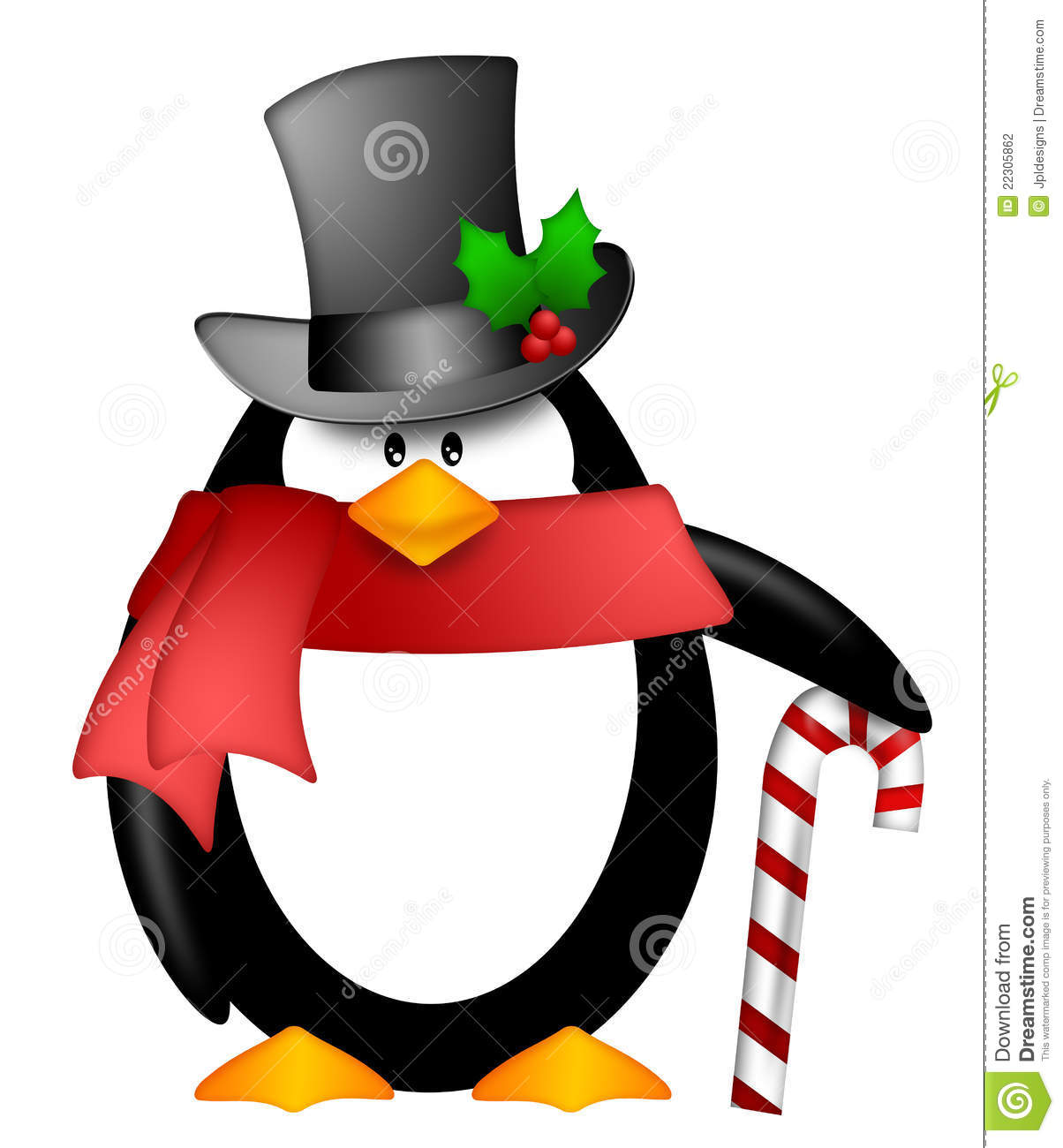 Stock Photography  Penguin Top Hat Red Scarf Candy Cane Clipart
