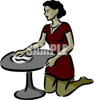 Woman Dusting A Table   Royalty Free Clipart Picture