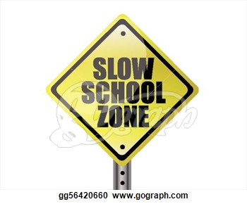 Clipart Slow School Zone Yellow Warning Street Sign Over White Clipart