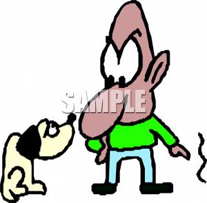 Scolding A Dog For Scratching The Wall   Royalty Free Clipart Picture