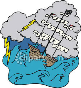 Sinking Pirate Ship In A Storm   Royalty Free Clipart Picture