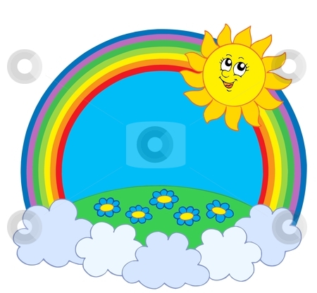 Sun And Meadow In Rainbow Stock Vector Clipart Sun And Meadow In