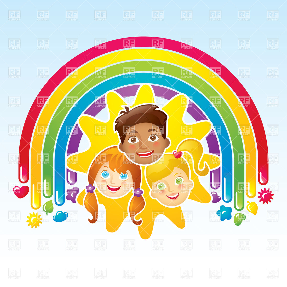 Three Happy Children In A Rainbow And The Sun 17443 People Download