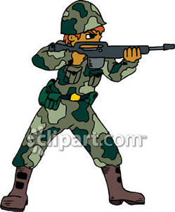 Soldier Dressed In Camouflage Fatigues   Royalty Free Clipart Picture