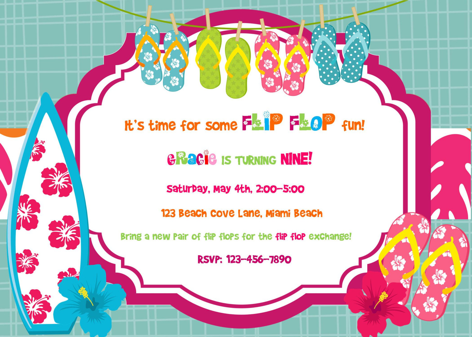 Flip Flop Summer Birthday Luau Invitation By Alohapartyprints