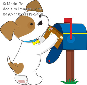 Cute Cartoon Puppy Getting His Mail Out Of The Mailbox In A Clip Art    