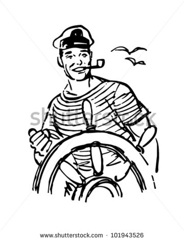 Sailor At The Helm   Retro Clipart Illustration   101943526