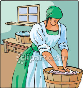 Laundress Washing Clothes In A Barrel   Royalty Free Clipart Picture