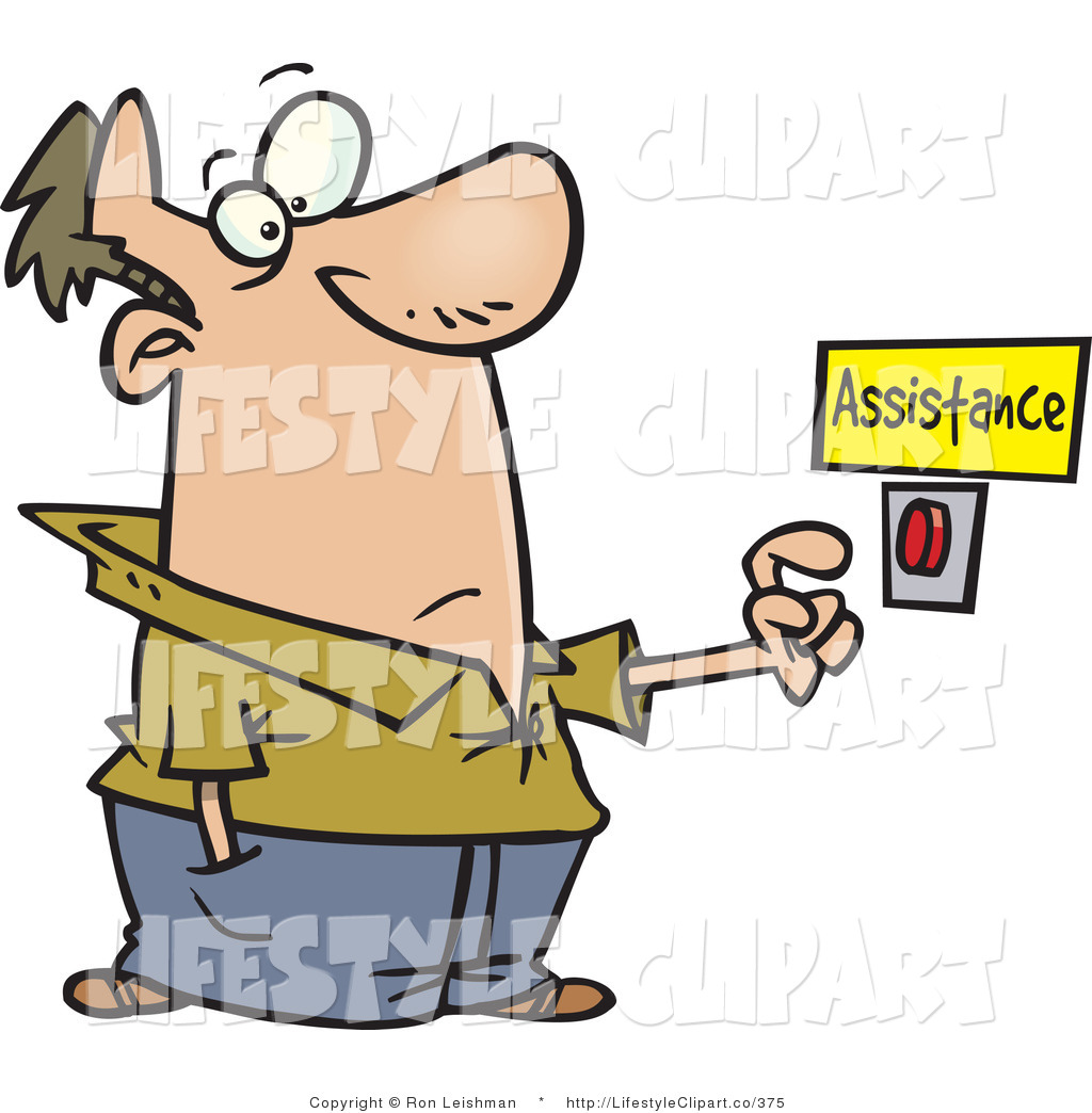 Clip Art Of A Man In Need Of Help About To Push A Customer Service