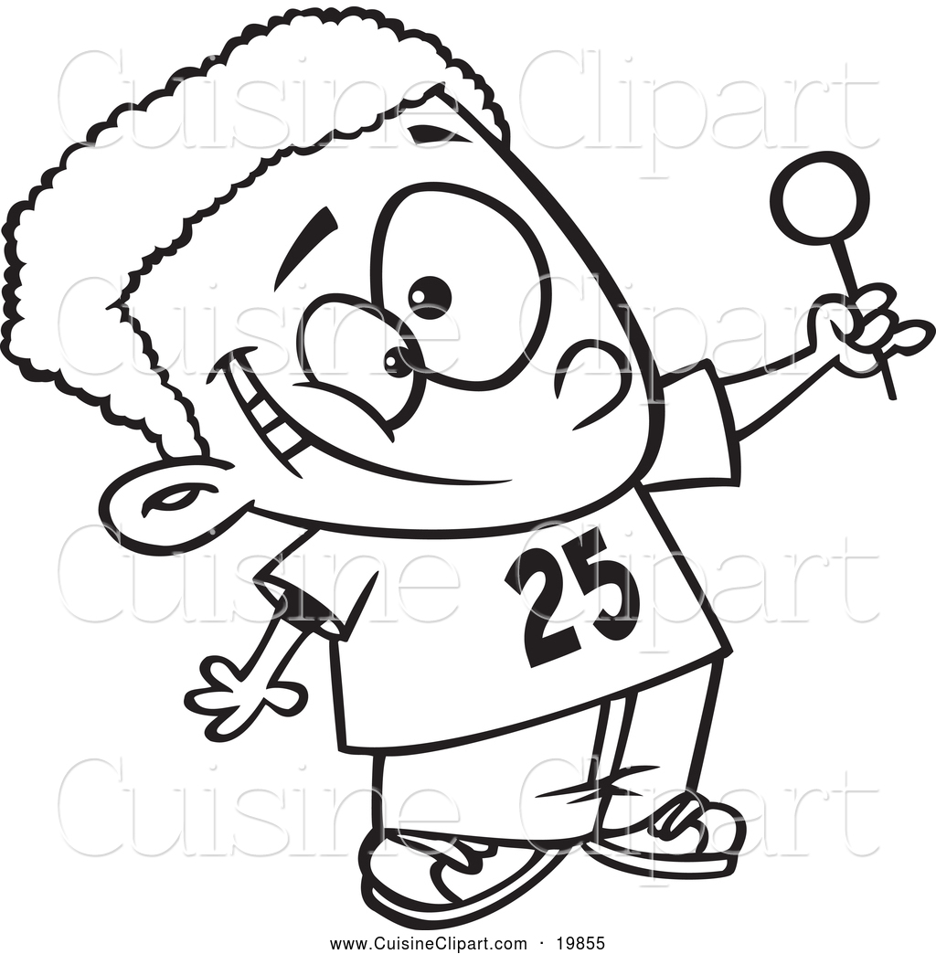 Cuisine Clipart Of A Black And White Outlined Happy Black Boy Holding    