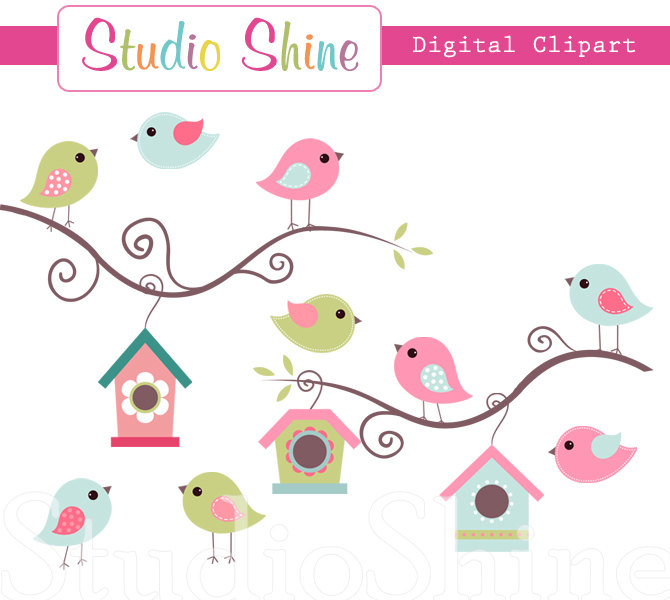 Digital Clipart Cute Birds Home Tweet Home Clip By Studioshine