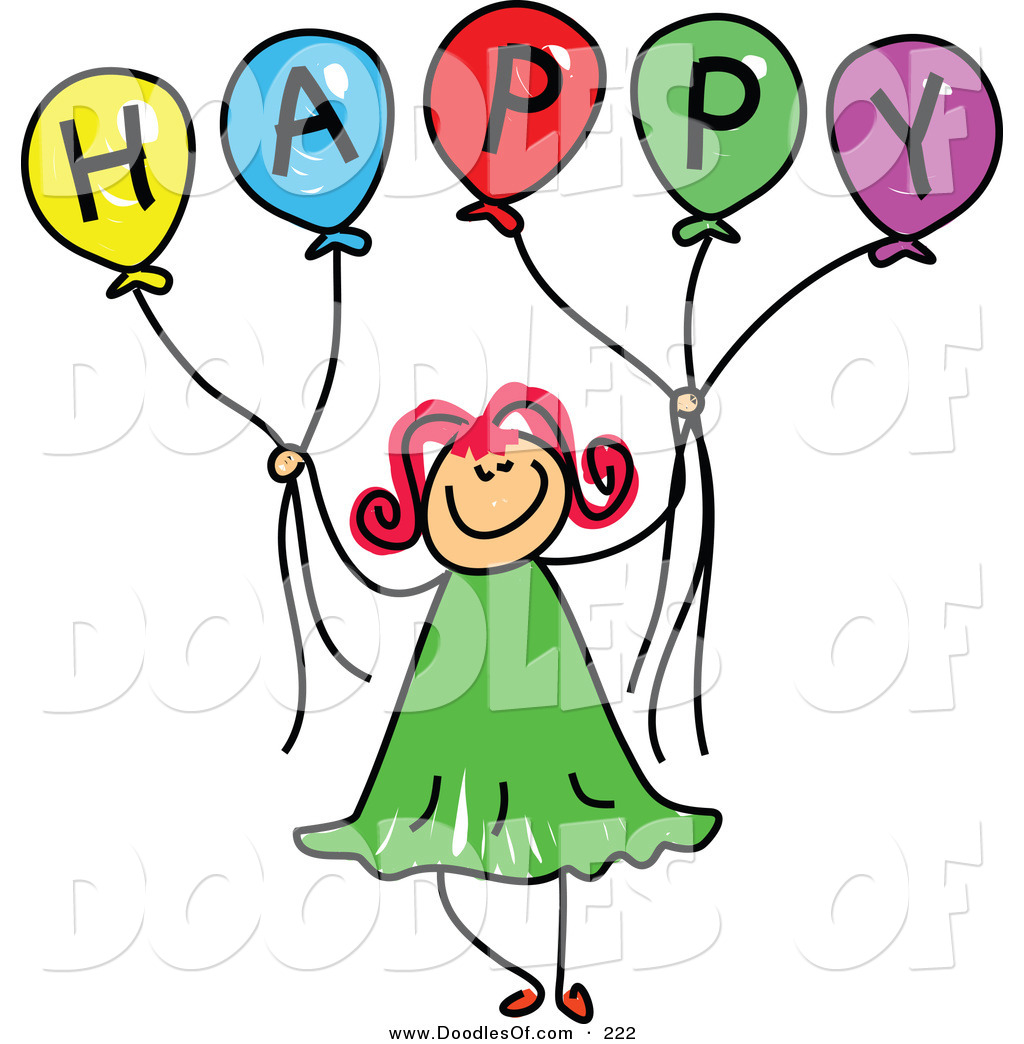 Happy Girl Holding Balloons Spelling Happy Doodle Clip Art Prawny