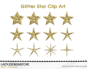 Glitter Stars Instant Download Printable Scrapbooking Clip Art Gold