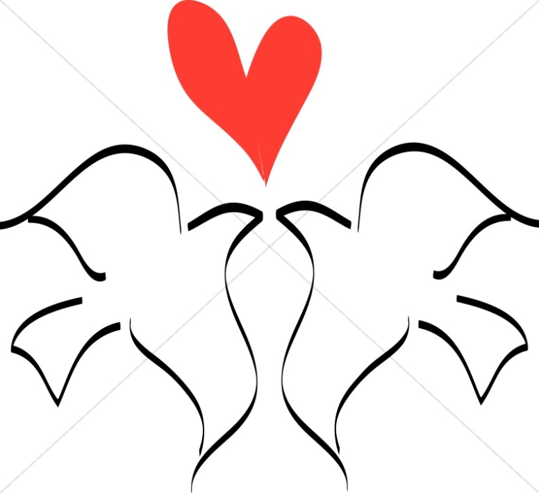 Love Birds With Heart Line Drawing   Dove Clipart