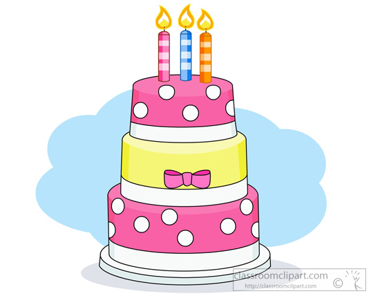 Three Layered Birthday Cake With Candles   Classroom Clipart
