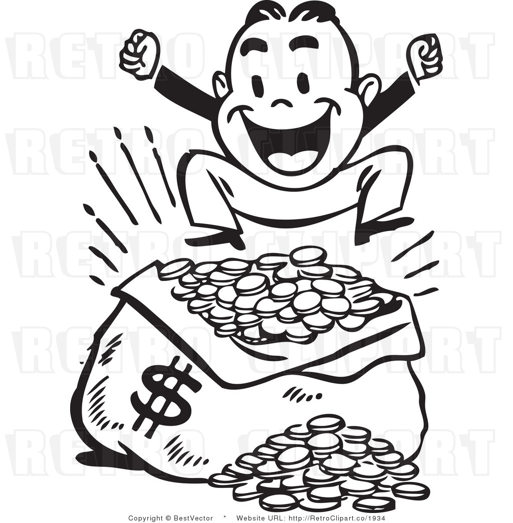 Down Over A Large Sack Of Coins With A Money Symbol  Black And White