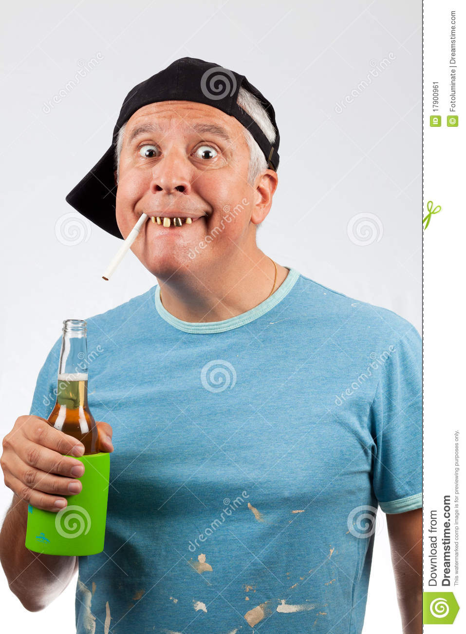 Funny Looking Middle Age Man With Bad Teeth With A Cigarette In Mouth
