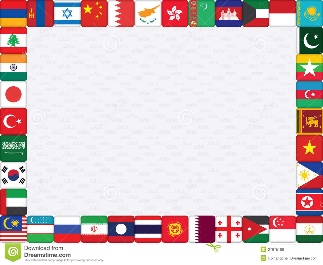 International Flags Border With Asian Countries Flags