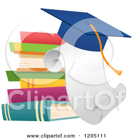 Mortar Board Graduation Cap And Blank Scroll Over A Pile Of School
