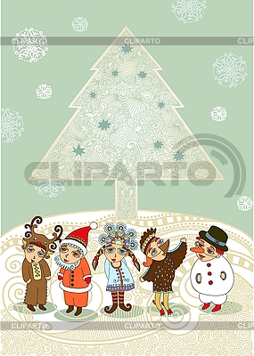 Christmas Tree And Children In Fancy Dress     Olesya Karakotsya
