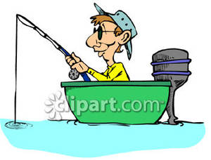 Man Sitting In A Small Boat Fishing Royalty Free Clipart Picture